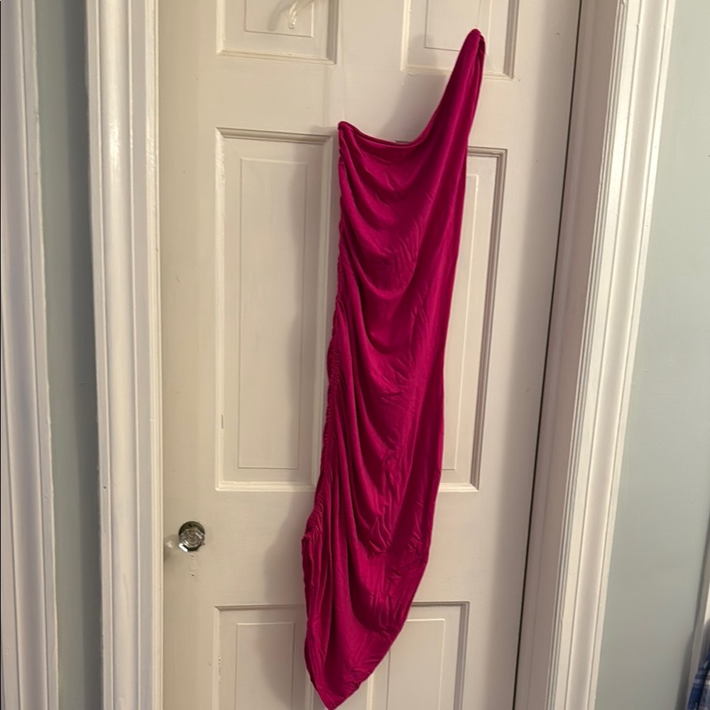 a new day Pink Asymmetrical Ruched Gown